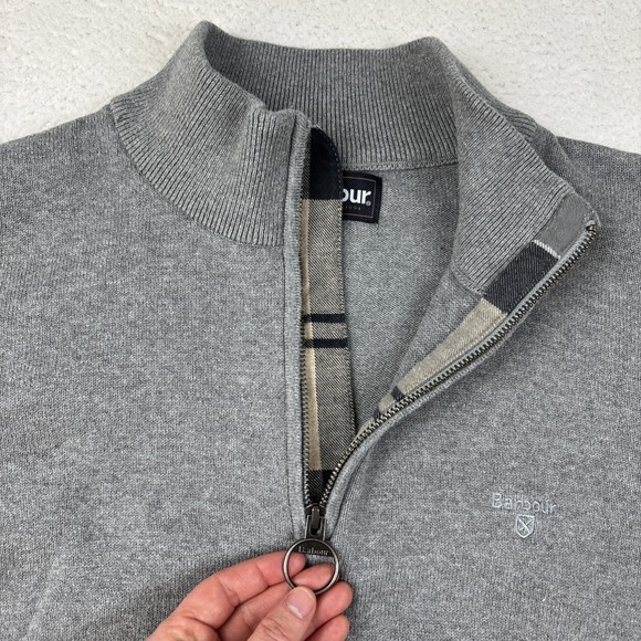 BARBOUR Mens Knit 1/4 Zip Sweater 2XL Gray Quarter-Zip Pullover Preppy Casual LS - Picture 6 of 15